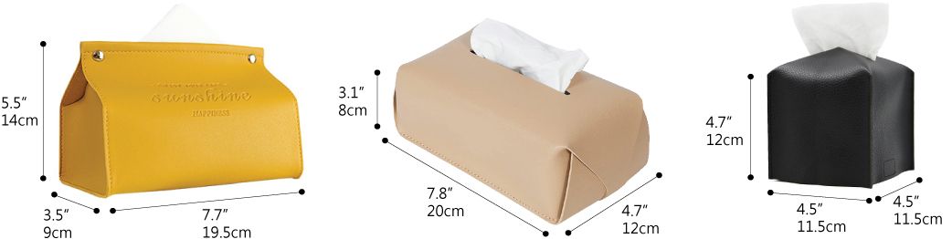 Offriamo diverse opzioni di copertura in pelle per scatola di fazzoletti già esistenti.