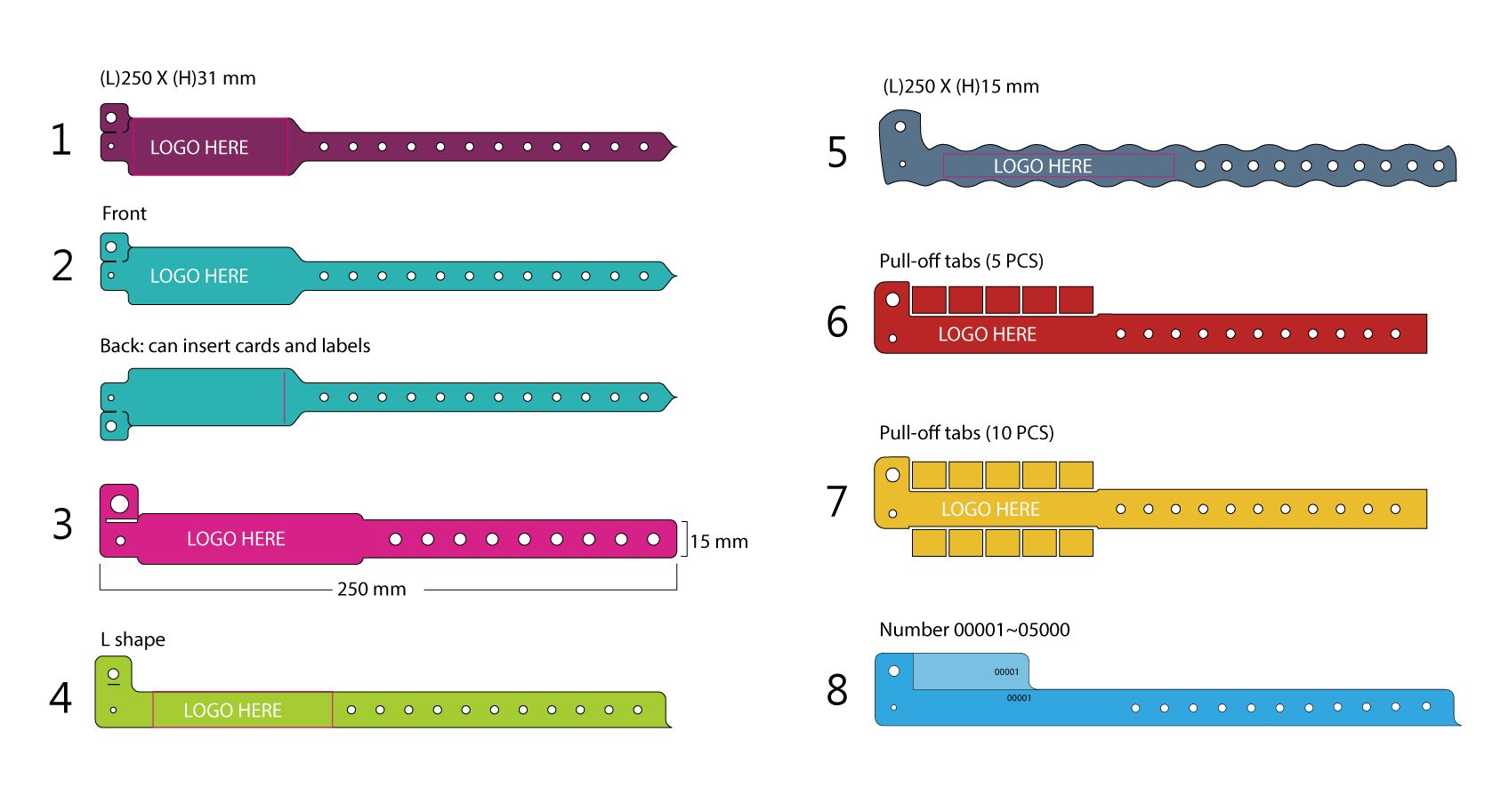 Custom Disposable Vinyl PVC Bracelets artwork template for reference.