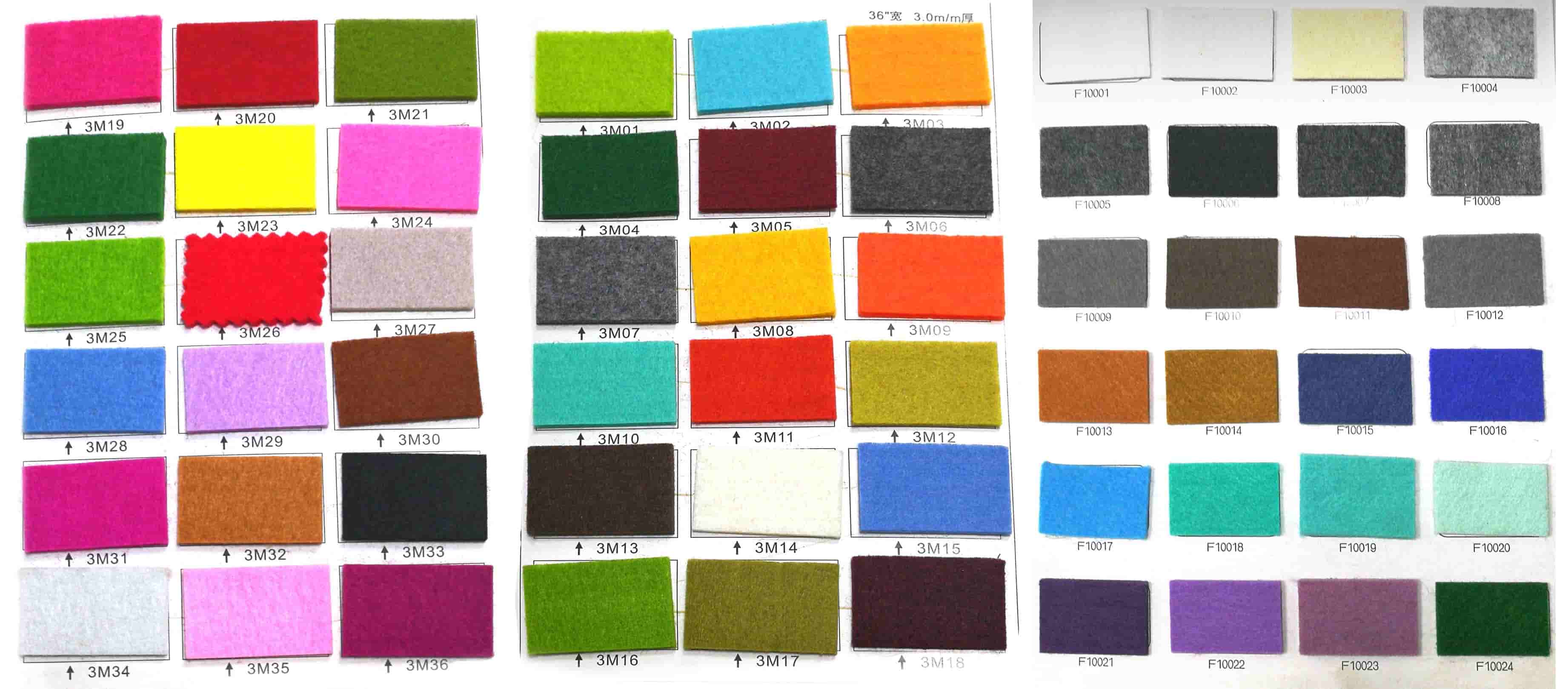 Felt color charts for reference.