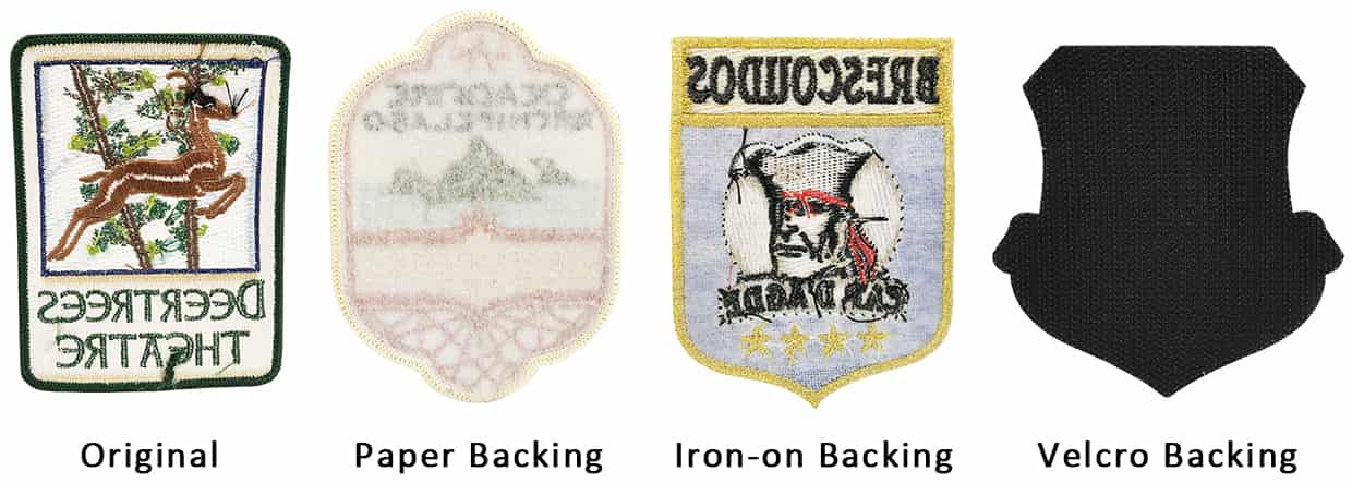 Muitos tipos de suportes para patches bordados.