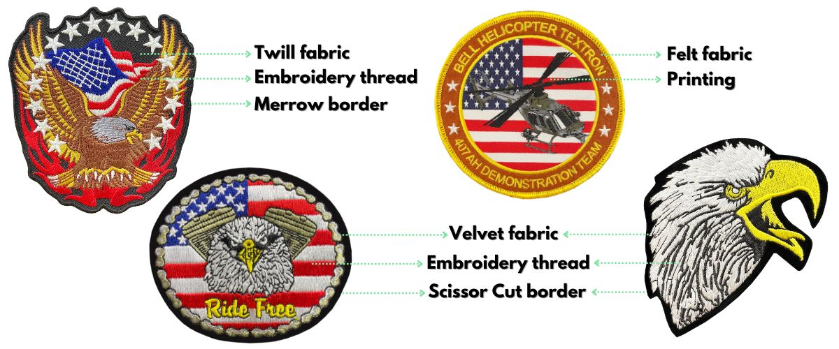 Detaillierte Merkmale und Techniken unserer amerikanischen Patches.