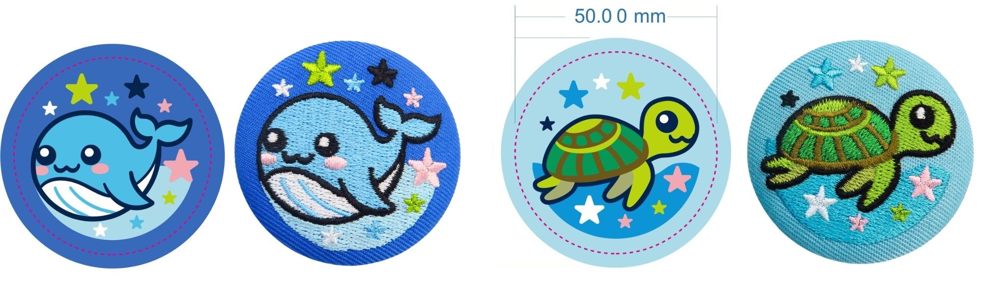 Személyre szabott fém jelvények hímzett elemekkel a különleges megjelenésért.