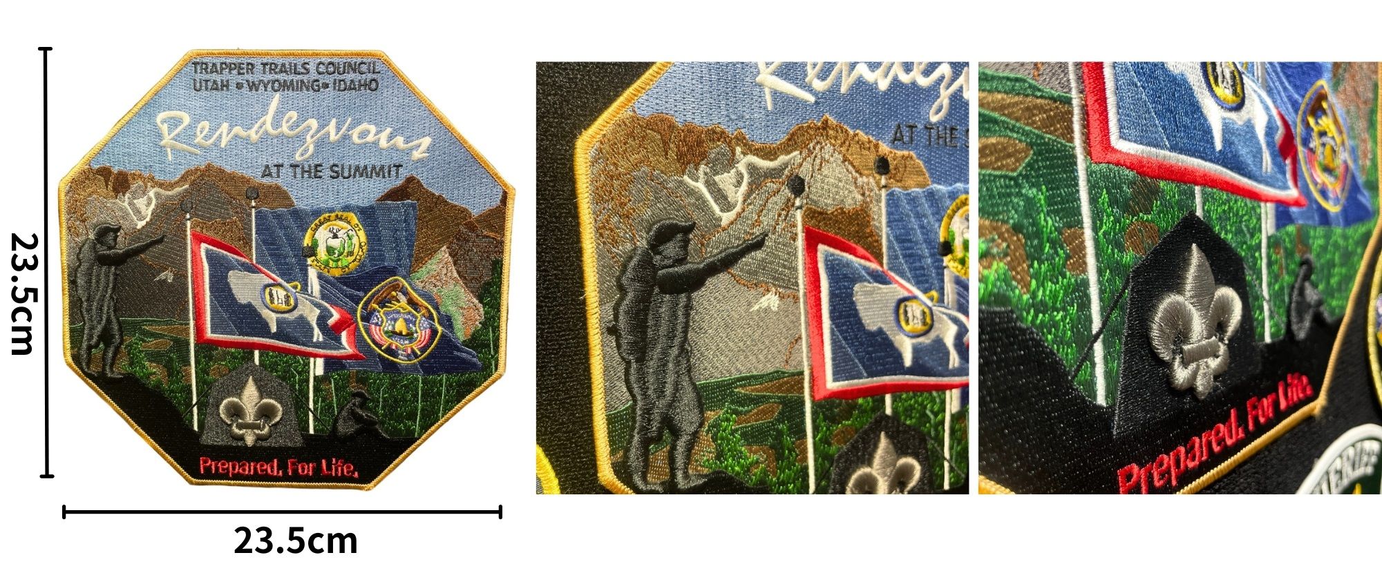 詳細なロゴや記念要素でジャンボリーのパッチをパーソナライズします。