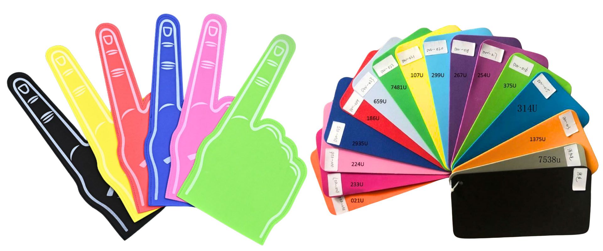 Couleur des mains en mousse personnalisées.