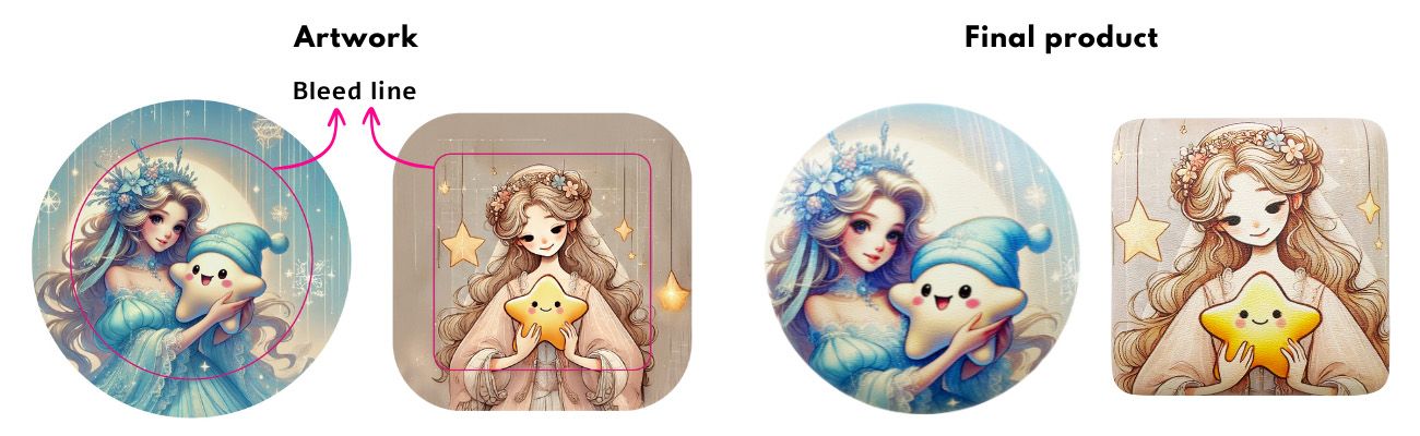 Diretrizes de sangria para botões de pinback personalizados.