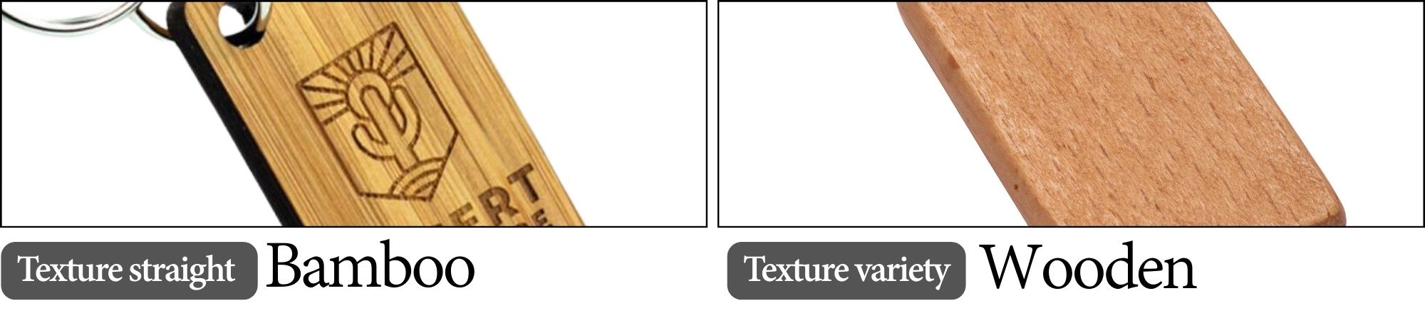 Гравированные брелоки из бамбука добавляют естественное очарование брендингу.