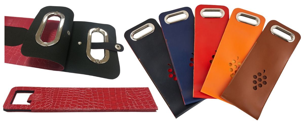 कस्टम लेदर वाइन बोतल कैरियर्स।