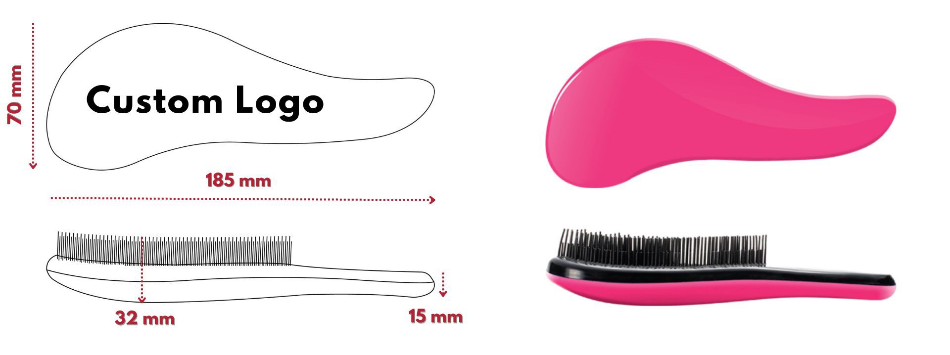 We can help you to customize your logo on the Detangling hair brush.