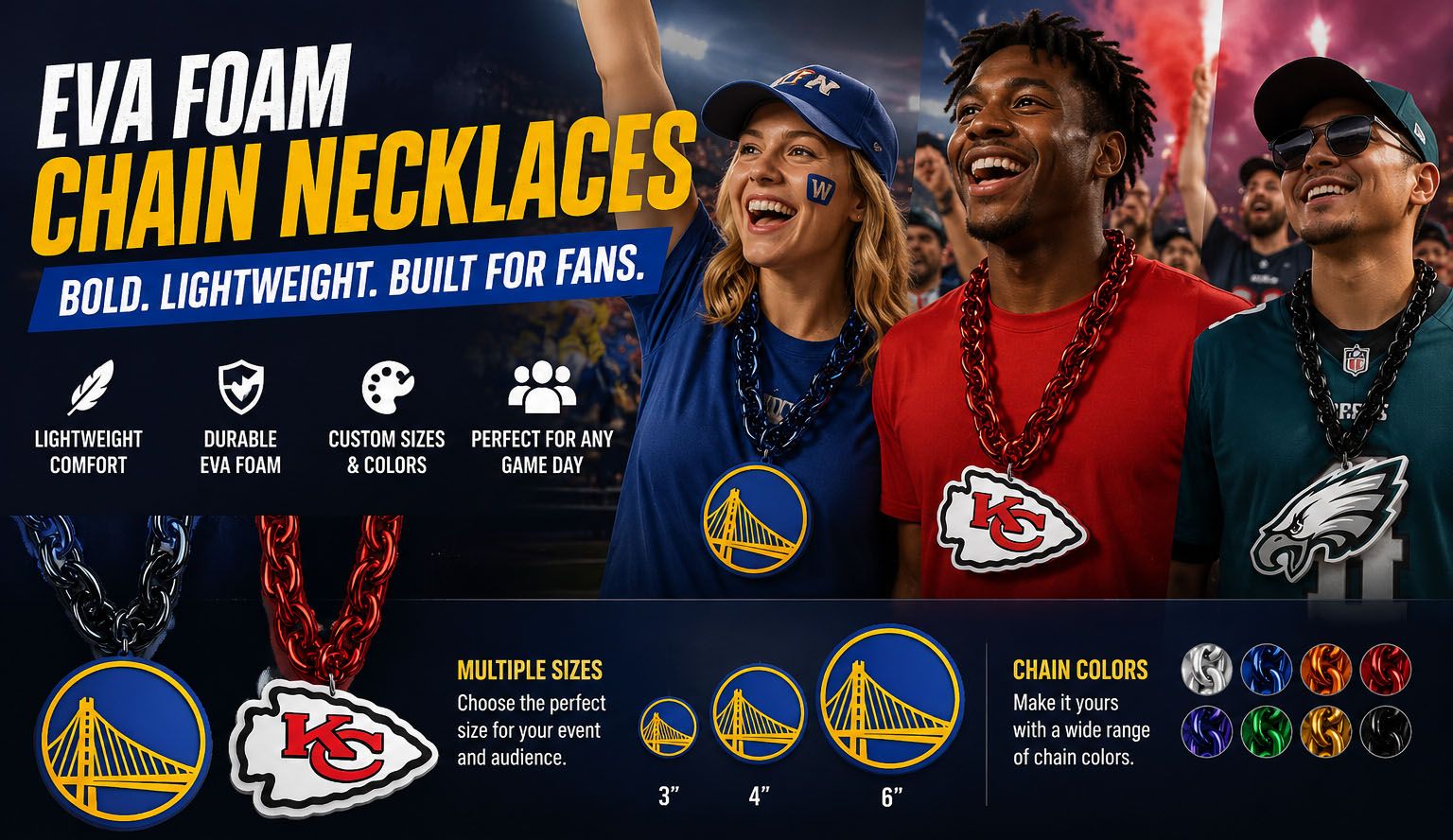 Design custom 3D fan chains with your logo.