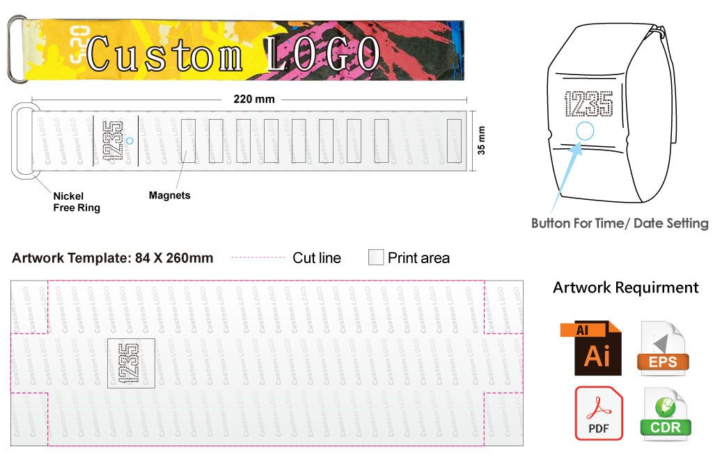 Шаблон оформления бумажных часов из ткани тивек для заказа.