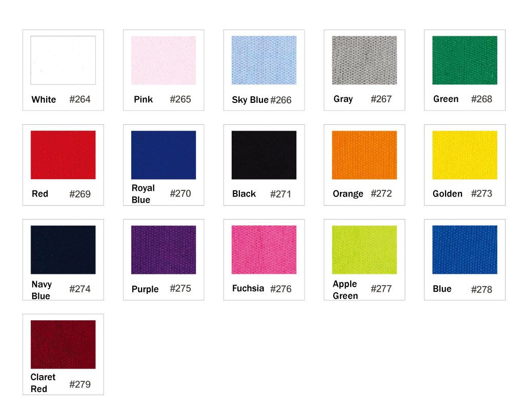  The fabric color chart for reference.